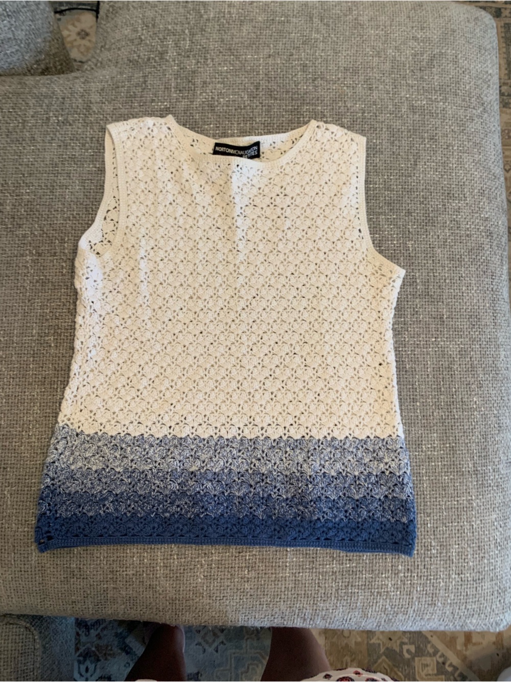 Norton McNaughton Cream Knit Sleeveless Top with Blue Ombre Yoke